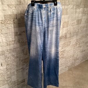 Wide Leg Blue Denim sweat Pants nwot